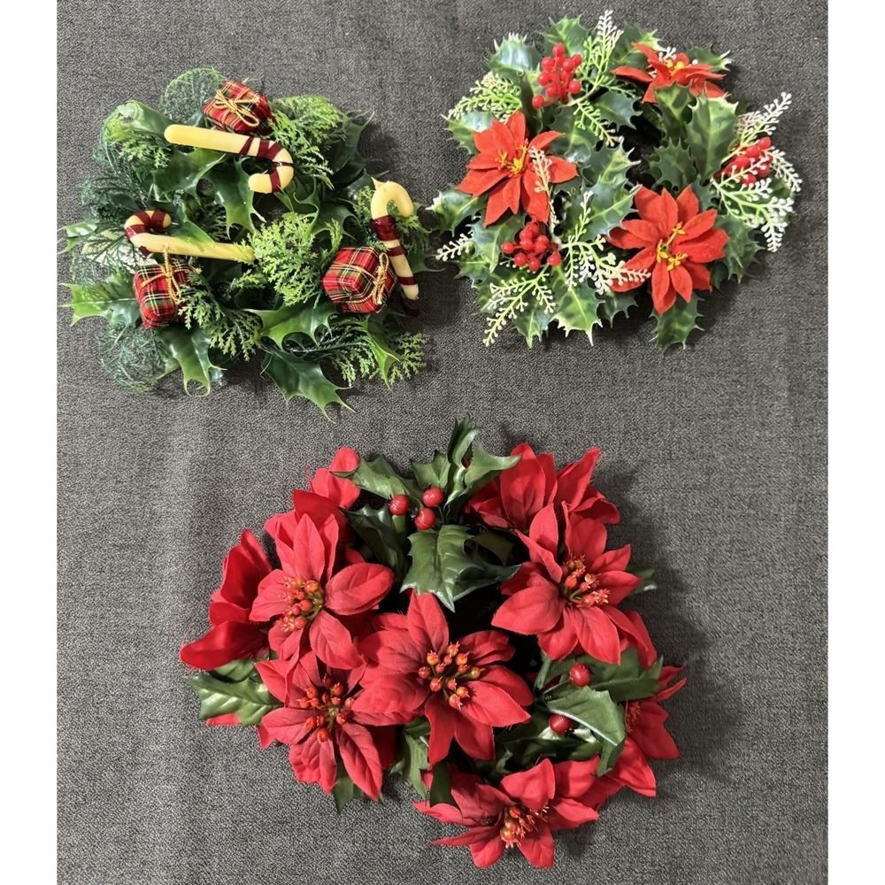 Set Of 3 Vintage Plastic Christmas Candle Rings 3.5" Wide